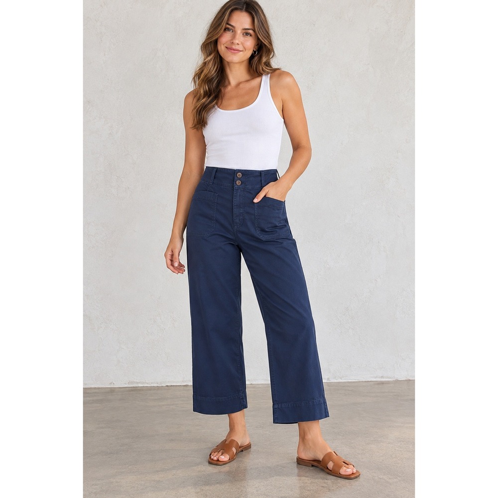 Lauren Conrad LC Navy Wide Leg Utility Pants Women's 10 High Rise Cropped